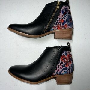 inkkas Black Ankle Booties with Colorful Patterned Heel